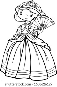 little pretty princess coloring book fan with fan vector illustration of queen
