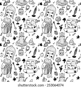 Little Prince Black and White Seamless Pattern