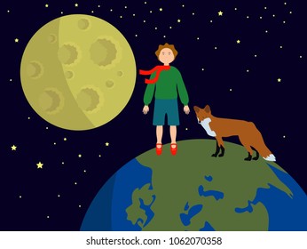 Little Prince and Fox. Vector illustration