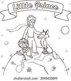 The little prince with his rose and fox