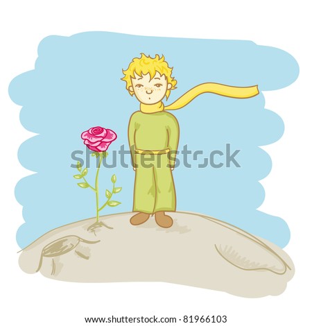 little prince and his rose vector illustration