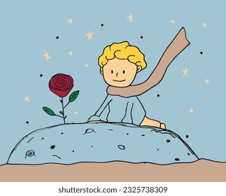Little prince illustration image. 
Hand drawn image artwork of a petite prince. 
Simple cute original logo.
Hand drawn vector illustration for posters, cards, t-shirts.