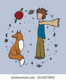 Little prince illustration image.
Hand drawn image artwork of a little prince. Simple cute original logo.
Hand drawn vector illustration for posters, cards, t-shirts