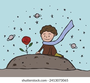 Little prince illustration image.
Hand drawn image artwork of a little prince. Simple cute original logo.
Hand drawn vector illustration for posters, cards, t-shirts