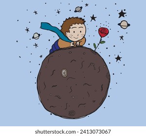 Little prince illustration image.
Hand drawn image artwork of a little prince. Simple cute original logo.
Hand drawn vector illustration for posters, cards, t-shirts