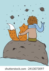 Little prince illustration image.
Hand drawn image artwork of a little prince. Simple cute original logo.
Hand drawn vector illustration for posters, cards, t-shirts