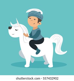 Little prince on the white horse. Vector cute illustration