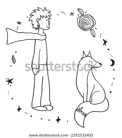 Little prince outline illustration vector image. 
Hand drawn little prince artwork. 
Simple cute original logo of a monochrome little prince.
Hand drawn illustration for posters, cards, t-shirts.