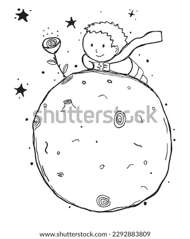 Little prince outline illustration vector image. 
Hand drawn little prince artwork. 
Simple cute original logo of a monochrome little prince.
Hand drawn illustration for posters, cards, t-shirts.