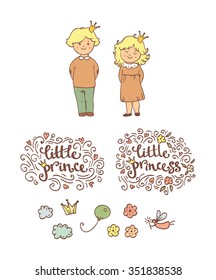 Little prince and princess logo elements and stickers in vector