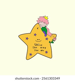 The little prince, riding a star, cartoon. Icon, symbol, detail.