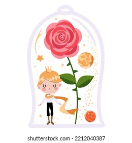 
Little Prince With Rose Under Glass Cloche