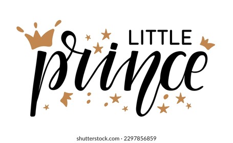 Little Prince Text einzeln auf weißem Hintergrund. Handgezeichneter Text. Typografisches Plakat zum Geburtstag, T-Shirt-Design, Karte, Banner-Vorlage für Jungen. Kinder, die den Hintergrund schreiben. Kleiner Prinz