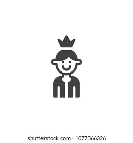 A little Prince vector icon. filled flat sign for mobile concept and web design. Smiling prince simple solid icon. Symbol, logo illustration. Pixel perfect vector graphics