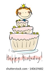 little princes and birthday cake cute kid pastry face child cake people human fun baby dancing tiny youth smiling birthday personality grinning grin optimistic infancy caricature painting laughing fri