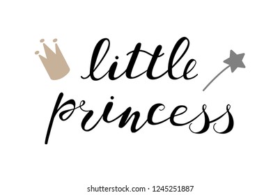 Little princess baby lettering quote for onesie design, clothes, kids poster, t-shirt. Lettering photography family overlay . Hand written sign. Baby photo album element. Vector illustratrion.