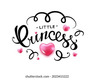 Little princess baby lettering quote for onesie design, clothes, kids poster, t-shirt. Lettering photography family overlay . Hand written sign. Baby photo album element. Vector illustratrion.