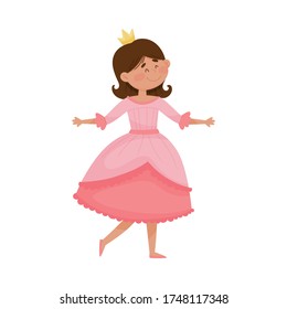 Little Princess with Black Hair Wearing Crown and Dressy Look Garment Vector Illustration