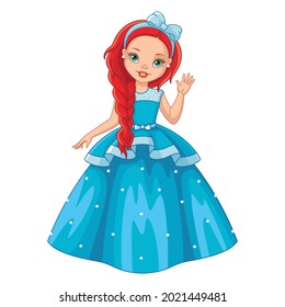 Princesa pequeña en vestido azul, ilustración vectorial
