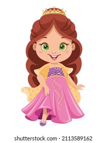 Little Princess Cinderella. Cartoon Vector Illustration For Kids