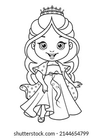 Little princess Cinderella coloring page. Black and white cartoon illustration