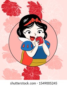 Little princess of the forest eating a red apple