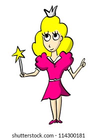 The little princess with gold hair in a pink dress. She looks up pensively, and in hands at it a magic wand.