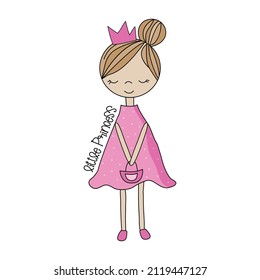 Kleine Prinzessin - handgezeichnetes kleines Mädchen in Krone. Gut geeignet für T-Shirt-Druck, Plakat, Karte, Etikett, Geburtstagsgeschenk, Deko-Deko und anderes Geschenkdesign