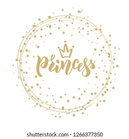 Little Princess hand lettering text for clothes. Kids badge, tag, icon. Great for card, invitation, t-shirt, poster, banner template. Celebration lettering typography. Vector.