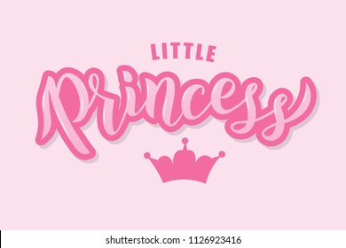 Little Princess hand sketched text on textured background for clothes. Kids badge, tag, icon. Great for card, invitation, poster, banner template. Celebration lettering typography. Vector.