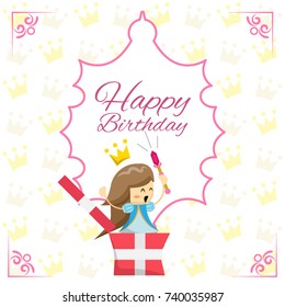 Little Princess. Happy Birthday vector greeting card.