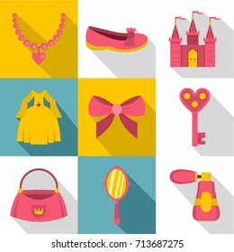 Little princess icon set. Flat style set of 9 lttle princess vector icons for web design