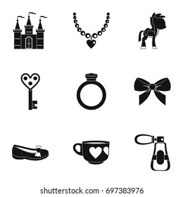 Little princess icon set. Simple style set of 9 little princess vector icons for web isolated on white background