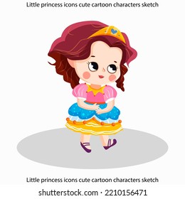 Little princess icons cute cartoon characters sketch