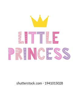 Pequeña Princesa de diseño de letras, ilustración vectorial. Cartel de diseño de cumpleaños para niños. Impresión de bebé. Bien por afiches, camiseta.