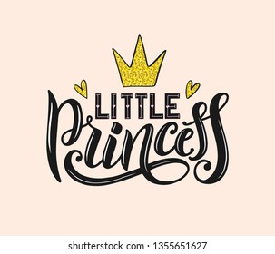 Little Princess lettering for print, t-shirt design and girls clothes. Little princess apparel print. Princess tag, label, inscription. Vector illustration EPS 10