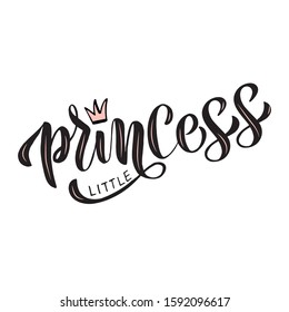 Little Princess lettering typography poster. For baby shower, greeting for newborn, design for children clothing. Vector illustration.