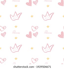 little princess pattern.  for girls.  can be used as wallpaper in the office.  vector illustration with pink hearts and crowns.