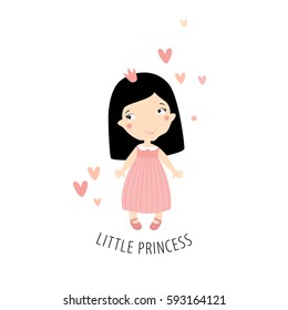 Little princess in a pink dress. Vector little girl. Cute face. Child. doll.