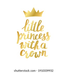 Little princess print in simple doodle style. Hand drawn lettering with crown for t-shirt prints, phone cases, decor or posters. Kids text for girls clothes.