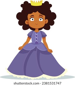 
Little Princess in Purple Dress Smiling Happy Vector Character. Cheerful girl having fun enjoying a costume party
