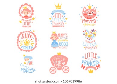 Little Princess Set Of Prints For Infant Girls Room Or Clothing Design Templates In Pink And Blue Color