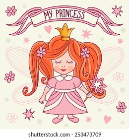 Little Princess. Template greeting card or invitation.