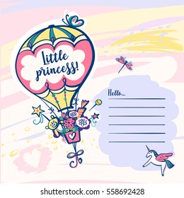 Little princess. Template invitation for baby shower with open space.