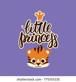 Little princess tiger modern hand lettering. Vector black brush calligraphy quote