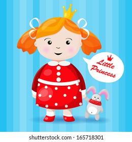 Little princess with toy bunny greeting card