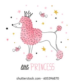 Little princess vector illustration for kids design. Cute watercolor poodle. 