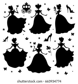 Little princess vector silhouettes. Girl princess black silhouette illustration isolated on white background