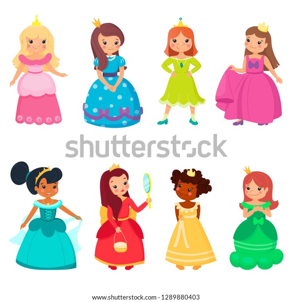 Little Princesses Colorful Beautiful Dresses Gold Stock Vector (Royalty ...