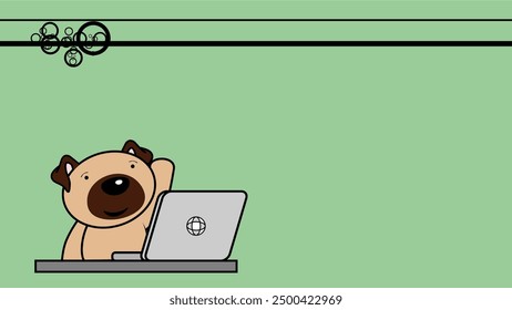 little pug dog kid character cartoon computer learning background